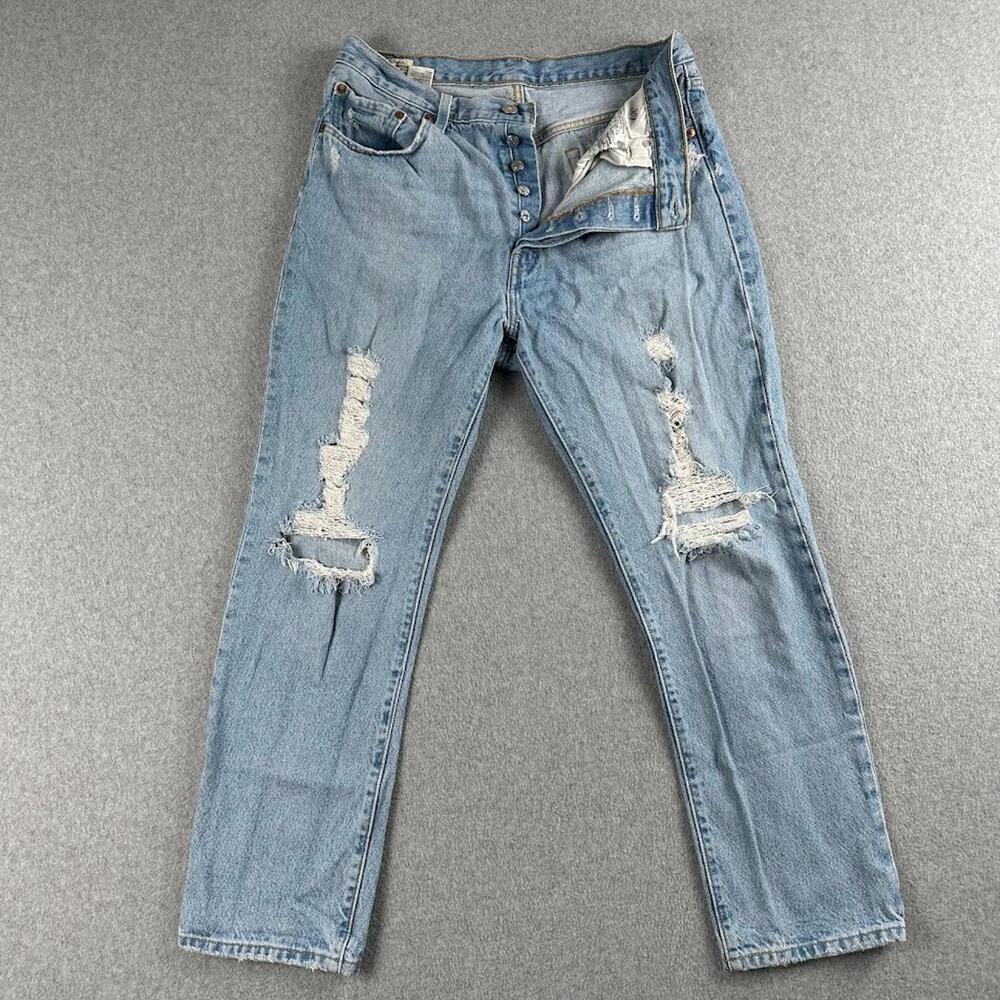 Levi's 501 XX Button Fly Jeans‎ W32 L28 Blue Denim Light Western Distressed Rip